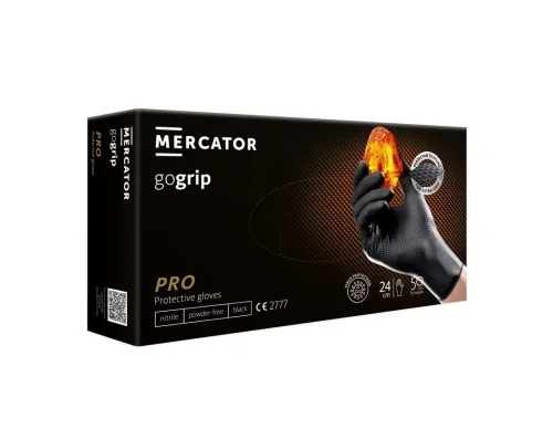Hit sprzedaży MERCATOR Gogrip Black - niezwykle wytrzymałe rękawice rękawice nitrylowe 50szt. roz. M